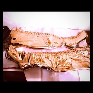 Liliana Thigh High Rose Gold Peep Toe Boots